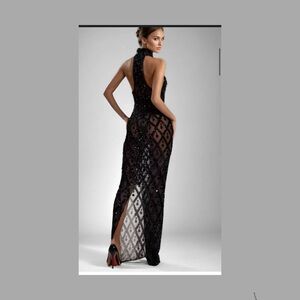 Elegant Black Sequin Backless Gown